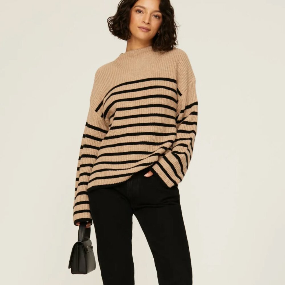 RAILS SIZE S Claudia wool tan black striped sweater